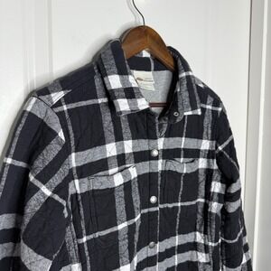 Dickies Crafted‎ for Women Black White Plaid Quilted Shacket L Snap Front